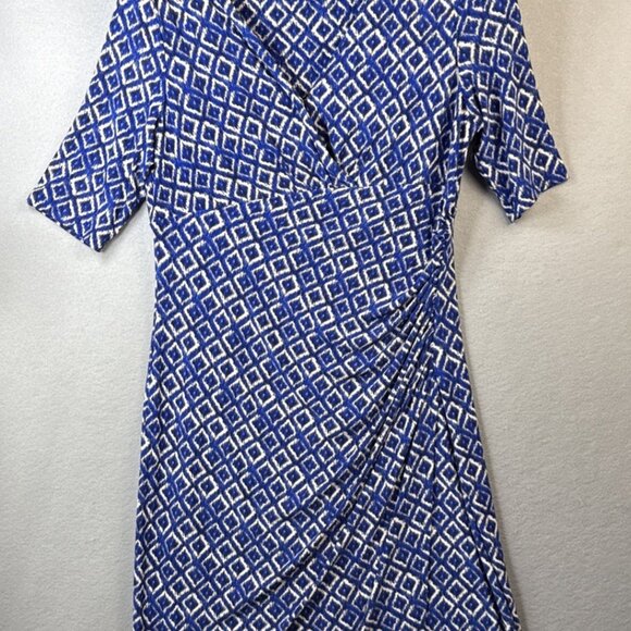 Ralph Lauren Timeless Dress Sz 10 Cobalt Ikat Faux Wrap 3/4 Sleeve Office‎ Siren - Picture 1 of 12